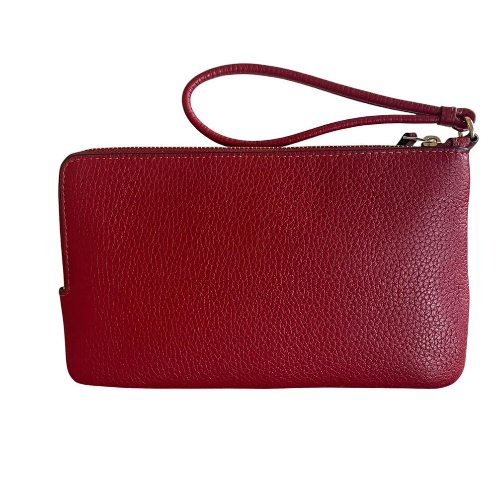 COACH C5576 Brown Signature Canvas 1941 Red Leather Double Zip Wristlet Wallet - Picture 4 of 9